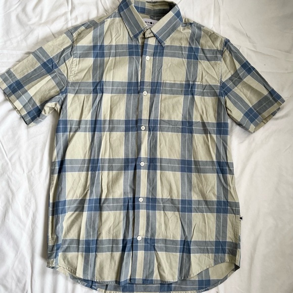 Men's No Nationality Blue and Cream Plaid Shirt - Picture 1 of 6